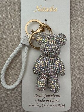 Natasha Couture Iridescent Crystal Teddy Bear Key Charm